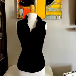 Brooks Brothers Sleeveless Tailored Black Ruffle Neck Blouse Size 2